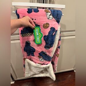 Sesame Street Pink and Blue Cookie Monster Blanket Throw